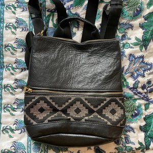 Hare and Hart Black Leather Embroidered Mini Backpack